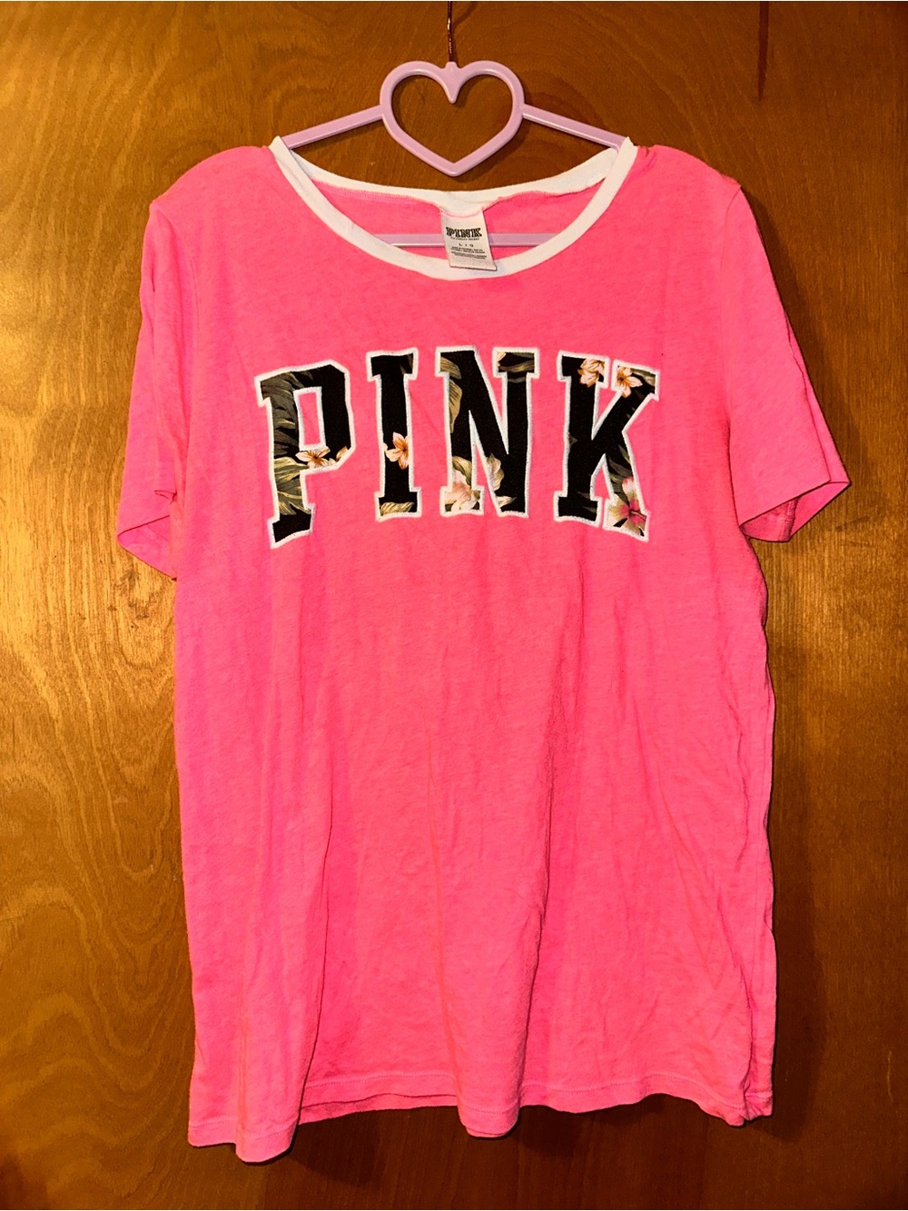 Victoria's Secret PINK tropical floral embroidered ringer t-shirt